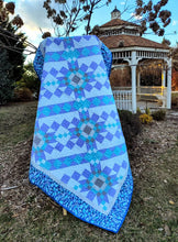 Load image into Gallery viewer, Iceland stars, blue and purple modern star quilt