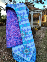 Load image into Gallery viewer, Iceland stars, blue and purple modern star quilt