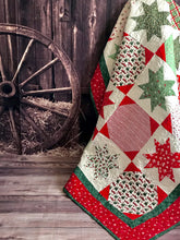 Load image into Gallery viewer, Christmas quilt, Stars, vintage prints.
