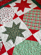 Load image into Gallery viewer, Christmas quilt, Stars, vintage prints.
