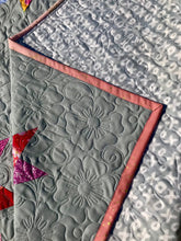 Load image into Gallery viewer, Modern quilt, bright scrappy stars, Gray background.
