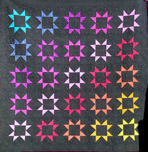 Load image into Gallery viewer, Rainbow stars quilt dark grey background,
