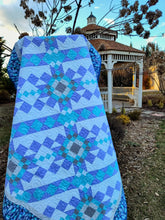 Load image into Gallery viewer, Iceland stars, blue and purple modern star quilt
