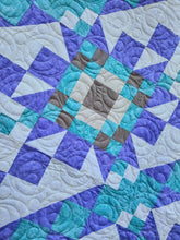 Load image into Gallery viewer, Iceland stars, blue and purple modern star quilt
