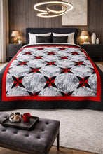 Load image into Gallery viewer, Luxury handmade modern quilt, gray red black quilt.
