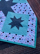Load image into Gallery viewer, Available now: Mint and grey star quilt, throw size
