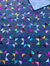 Load image into Gallery viewer, Available now: rainbow stars quilt dark grey background, Twin size
